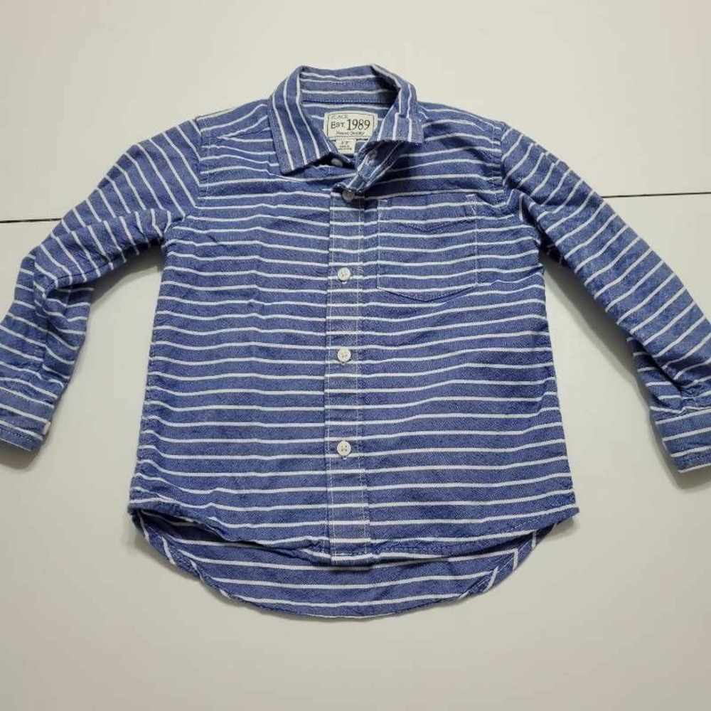 Childrens Place Est 1989 Place Boys Button Up Shirt Blue Stripe Pocket Cotton 3T